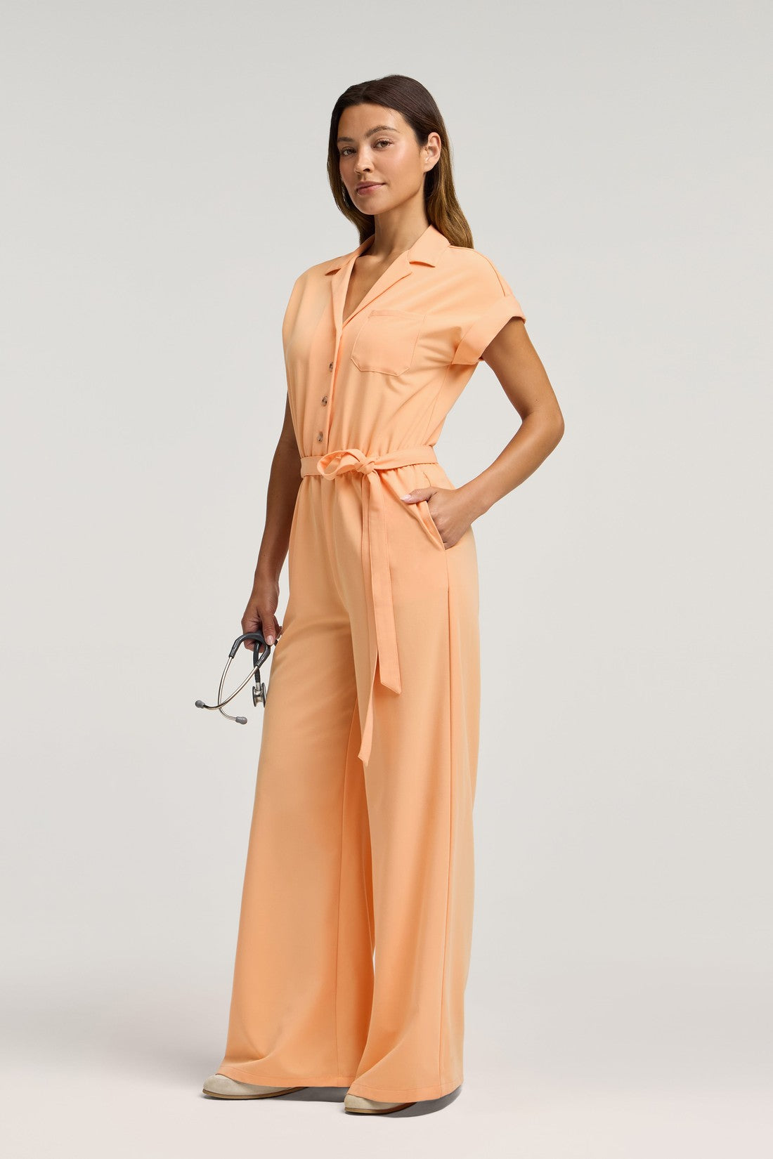 The Wide-Leg Scrub Jumpsuit - Apricot