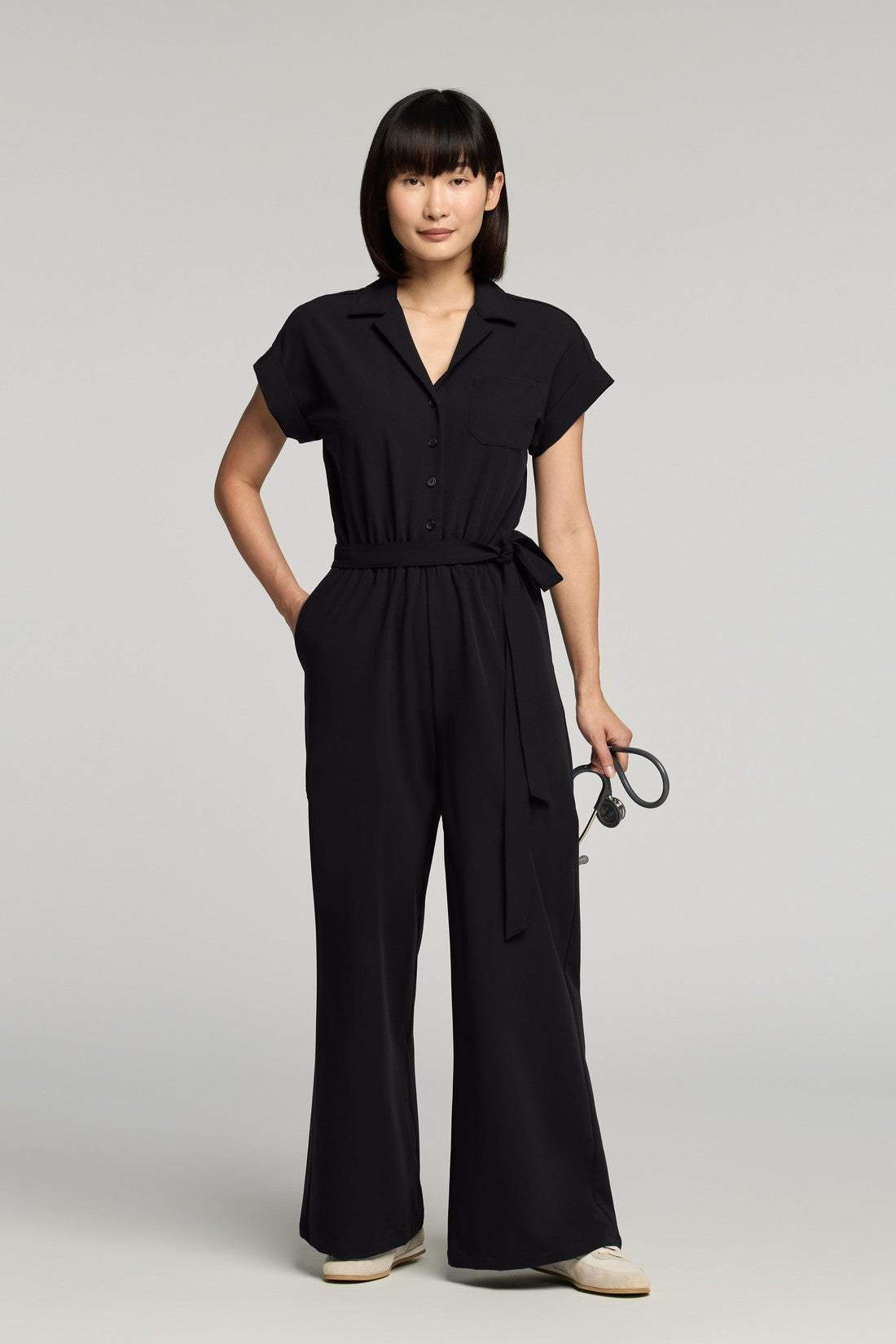 The Wide-Leg Scrub Jumpsuit - Black