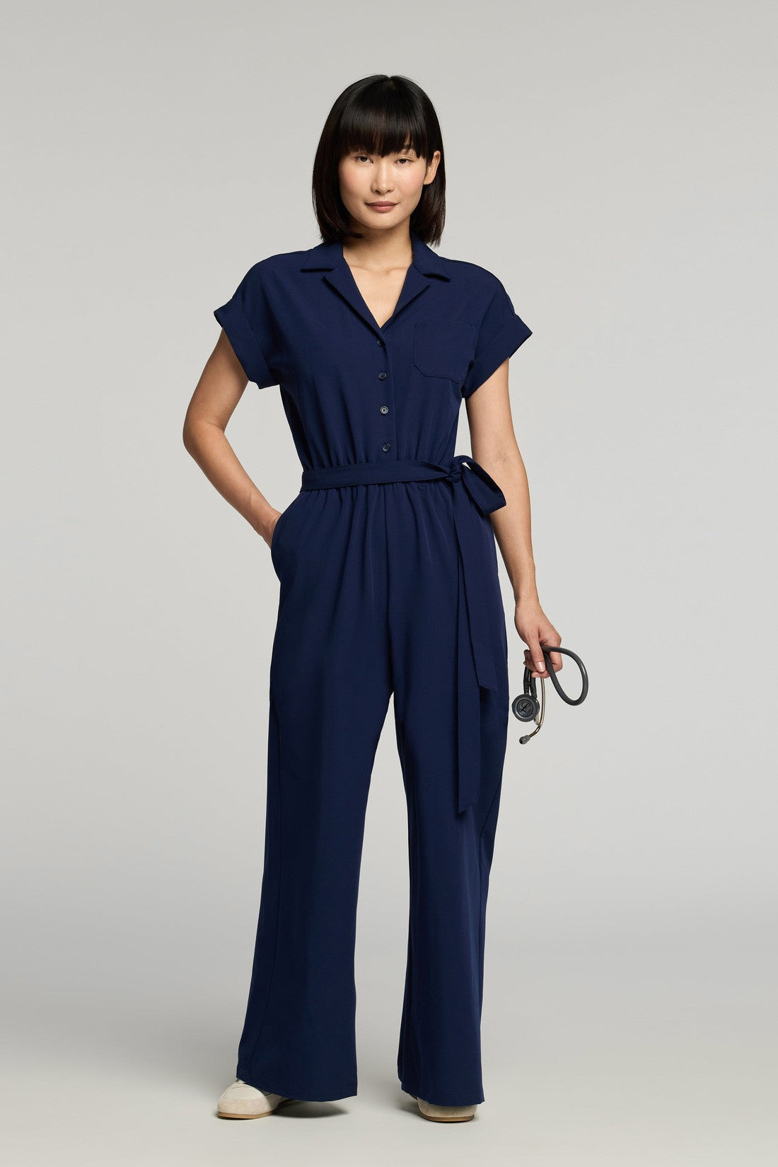 The Wide-Leg Scrub Jumpsuit - Midnight Navy