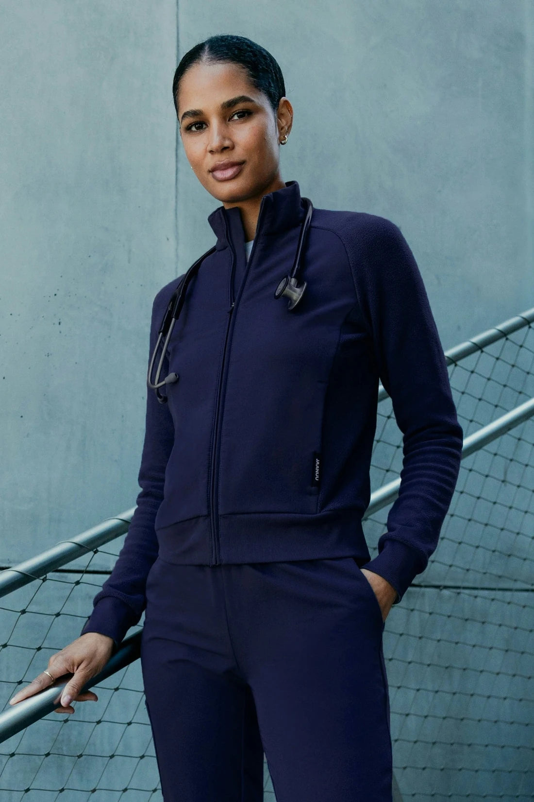 WOMEN'S JACKET JAANUU HYBRID FLEECE W60018 - NAVY BLUE